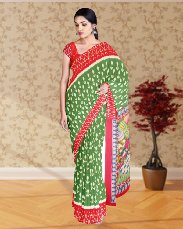 Green Color Synthetic Dupion Saree for Women