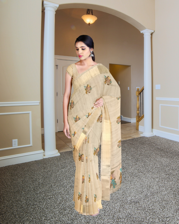 Pista Color Linen Tissue Saree for Women