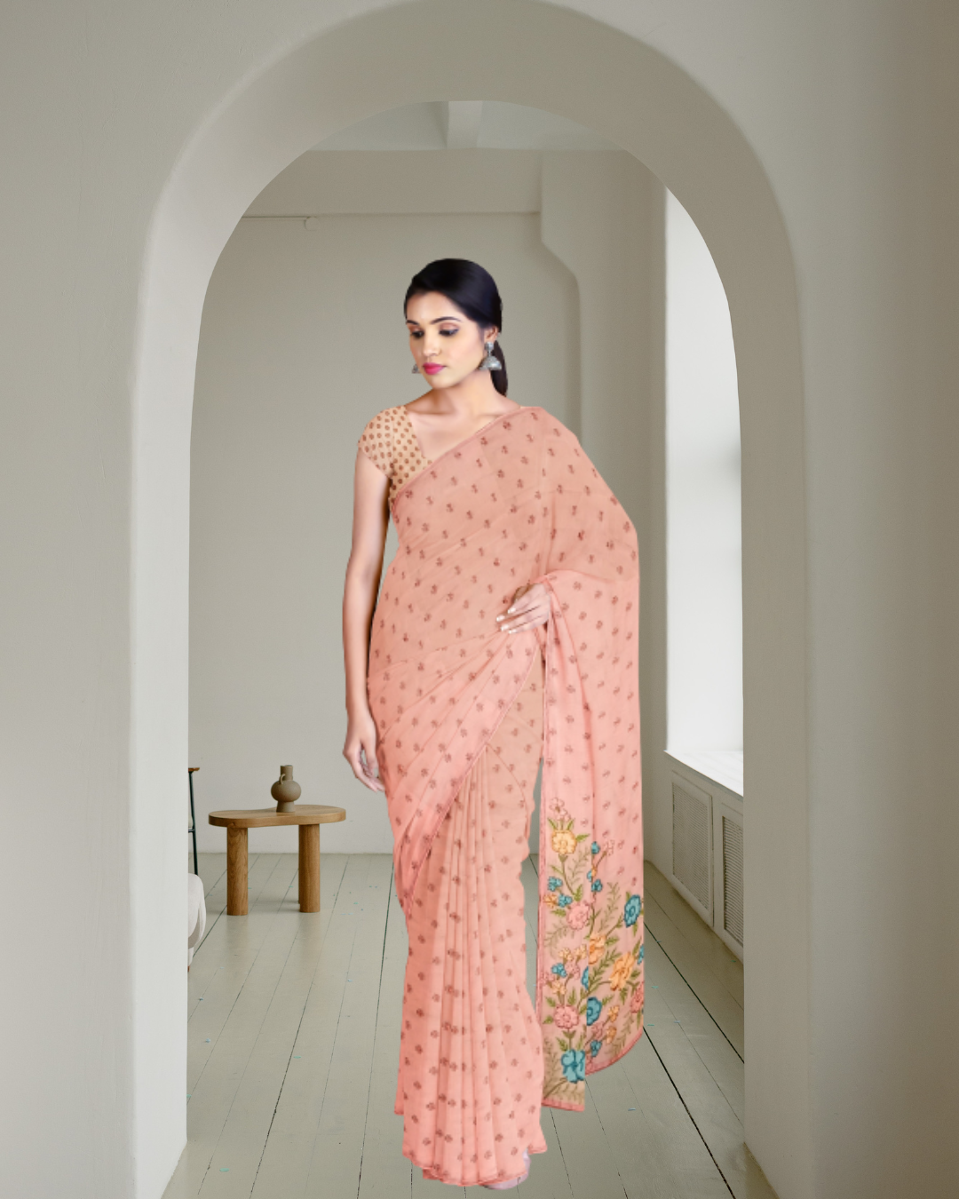 Peach Color Cotton Saree for Women