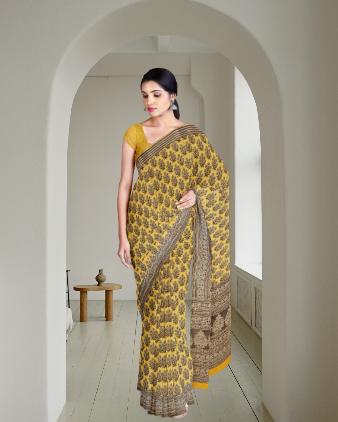 Lemon Color Tussar Silk Saree for Women