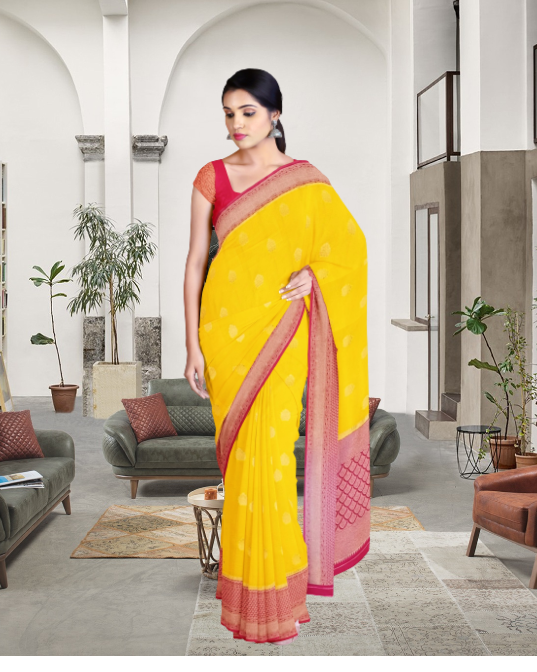 Yellow Color Banaras Katan Silk Saree for Women