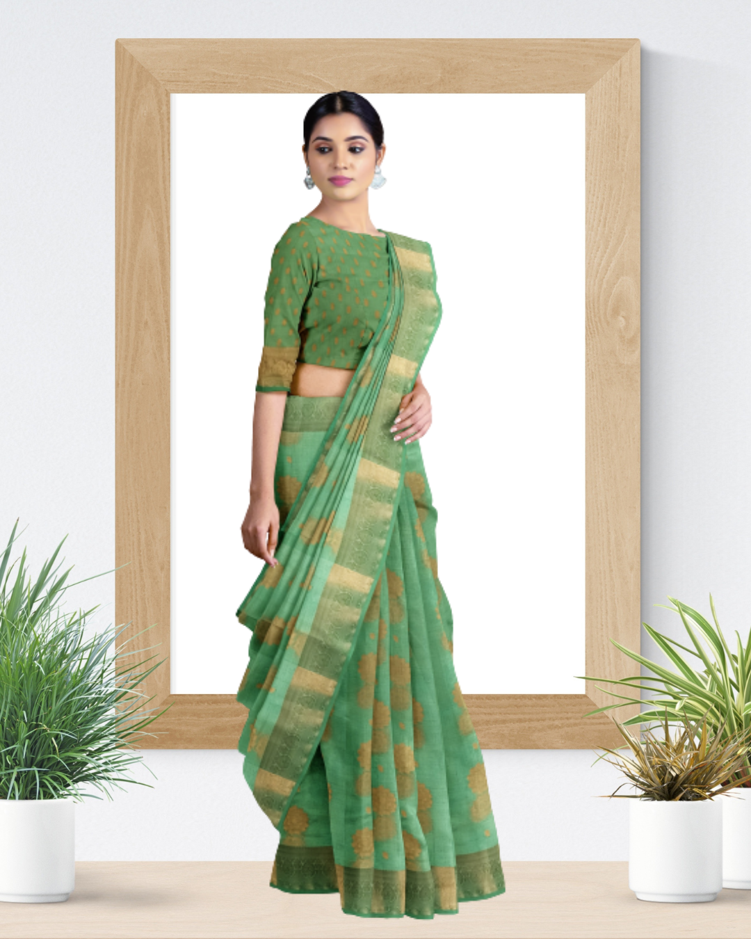 Green Color Banaras Tussar Silk Saree for Women - Side View of Saree