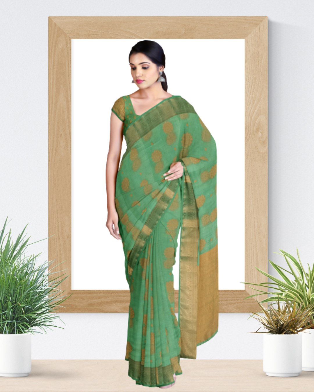 Green Color Banaras Tussar Silk Saree for Women