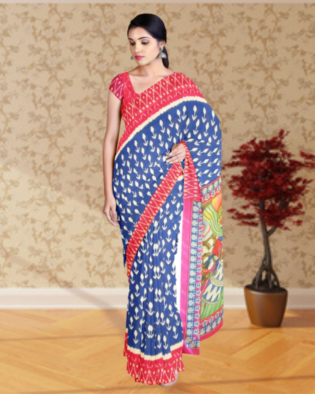 Royal Blue Color Synthetic Dupion Saree for Women