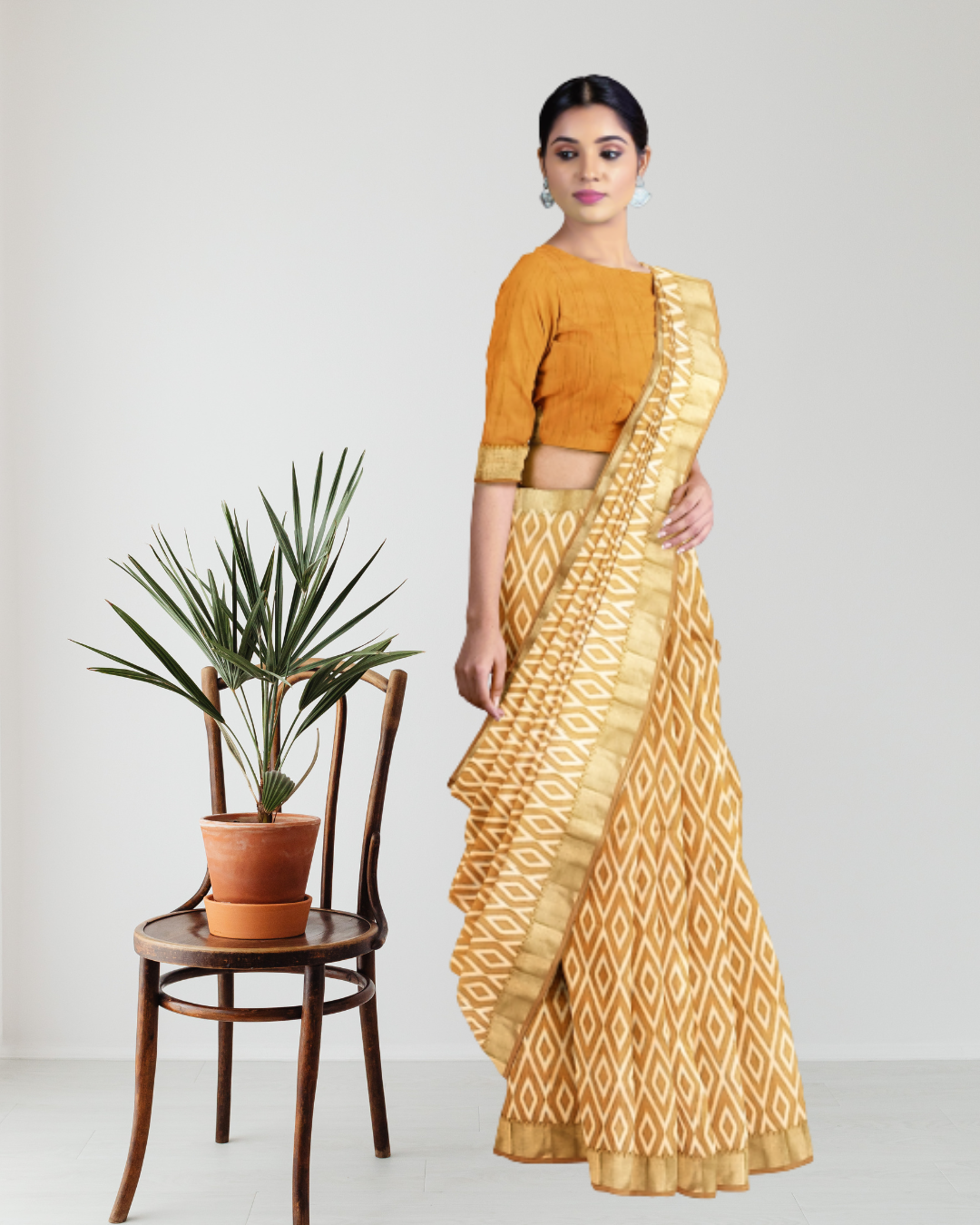 Yellow Color Tussar Silk Saree for Women - Side View of Saree