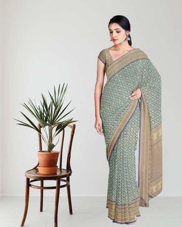 Rama Color Kanjivaram Silk Saree for Women