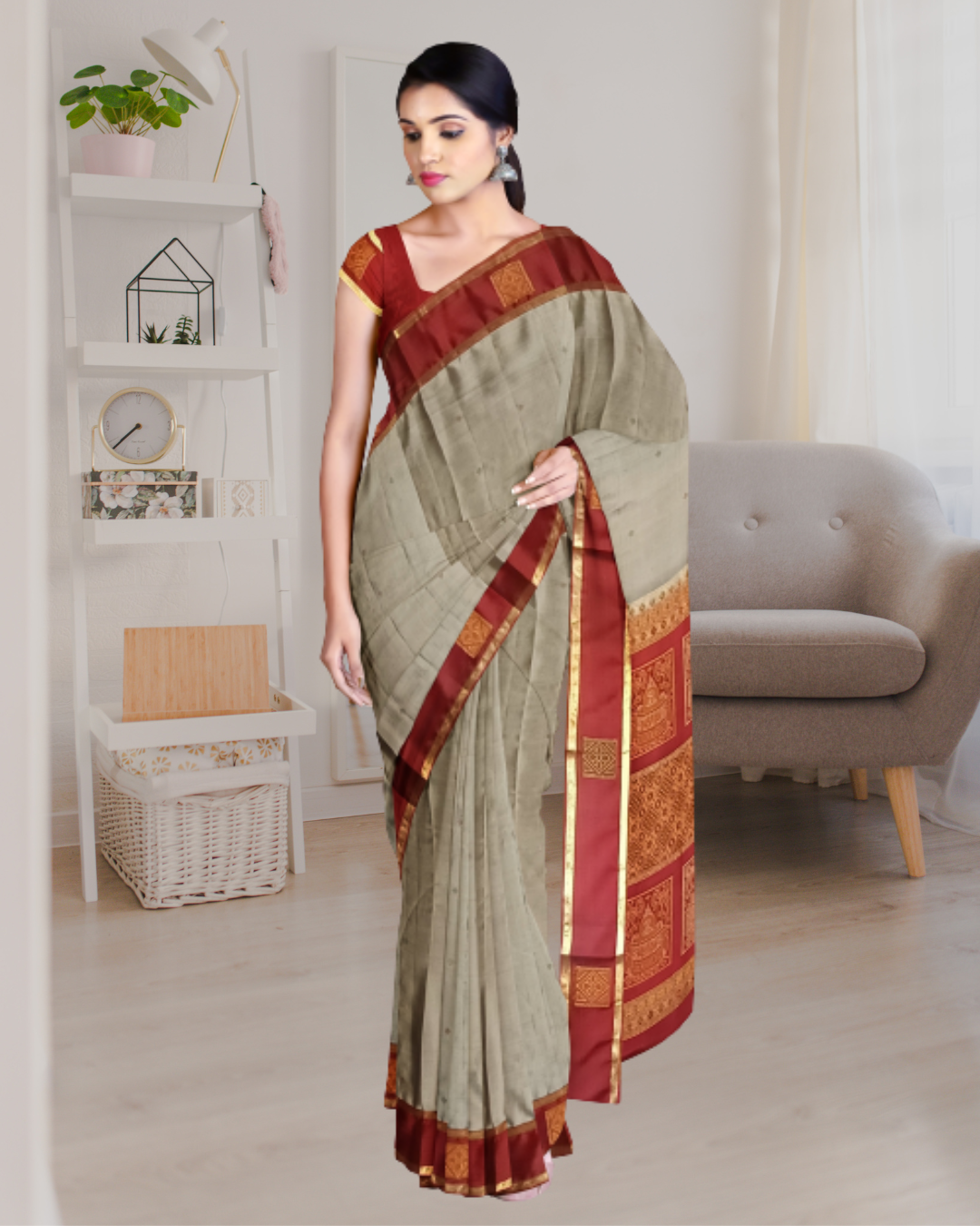 Grey Color South Silk Saree for Women