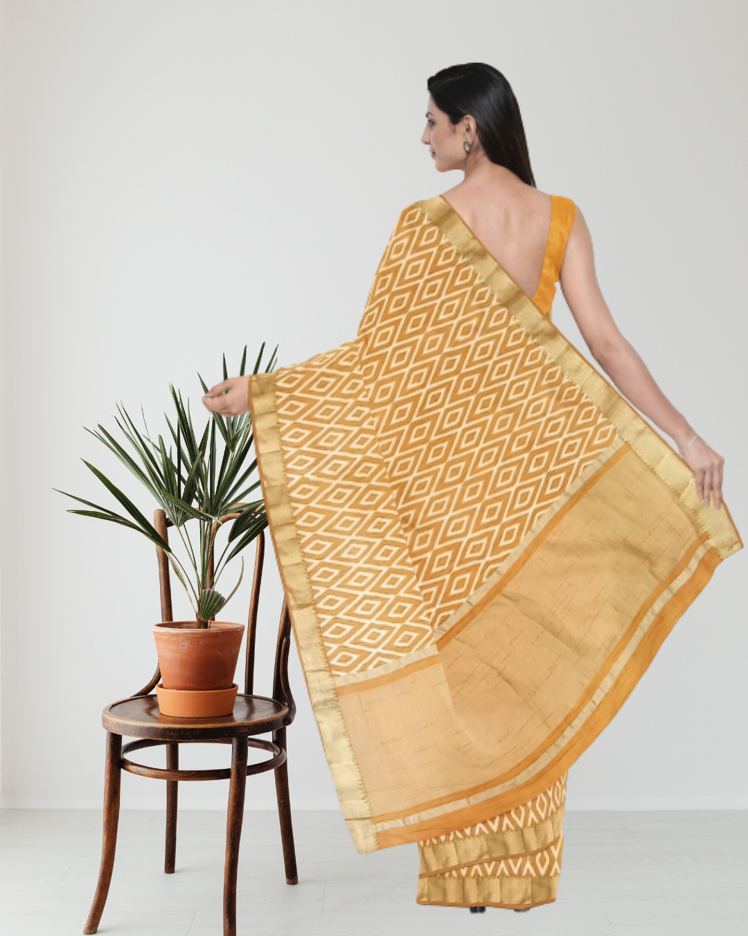 Yellow Color Tussar Silk Saree for Women - Back Side View of Saree