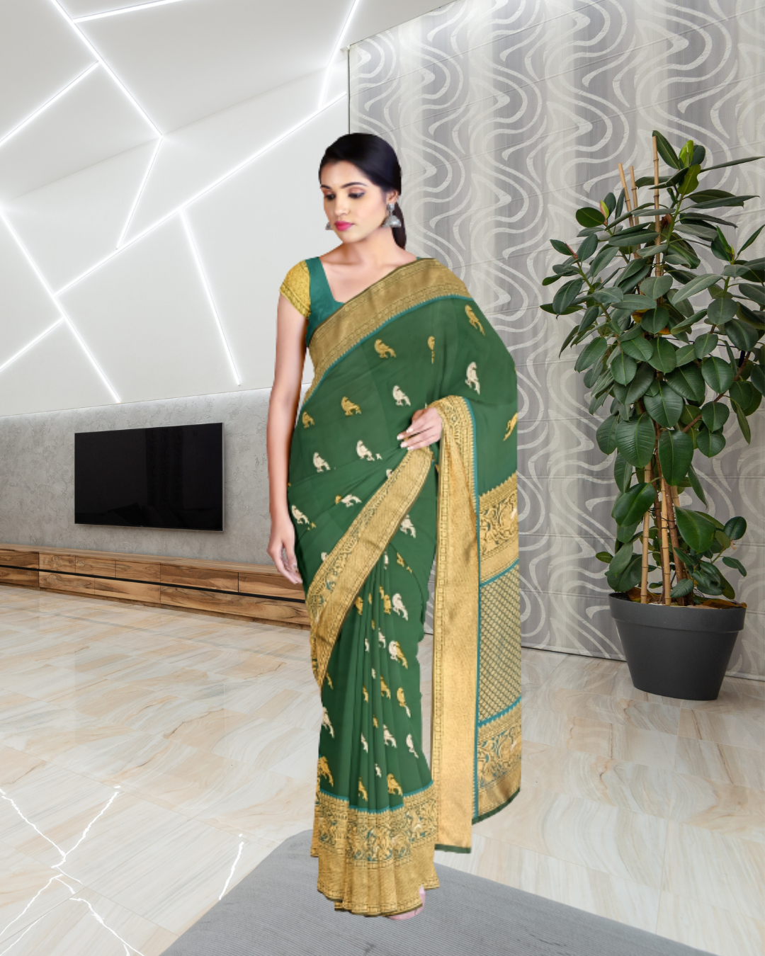 Bottle Green Color Kanjivaram Silk Saree for Women