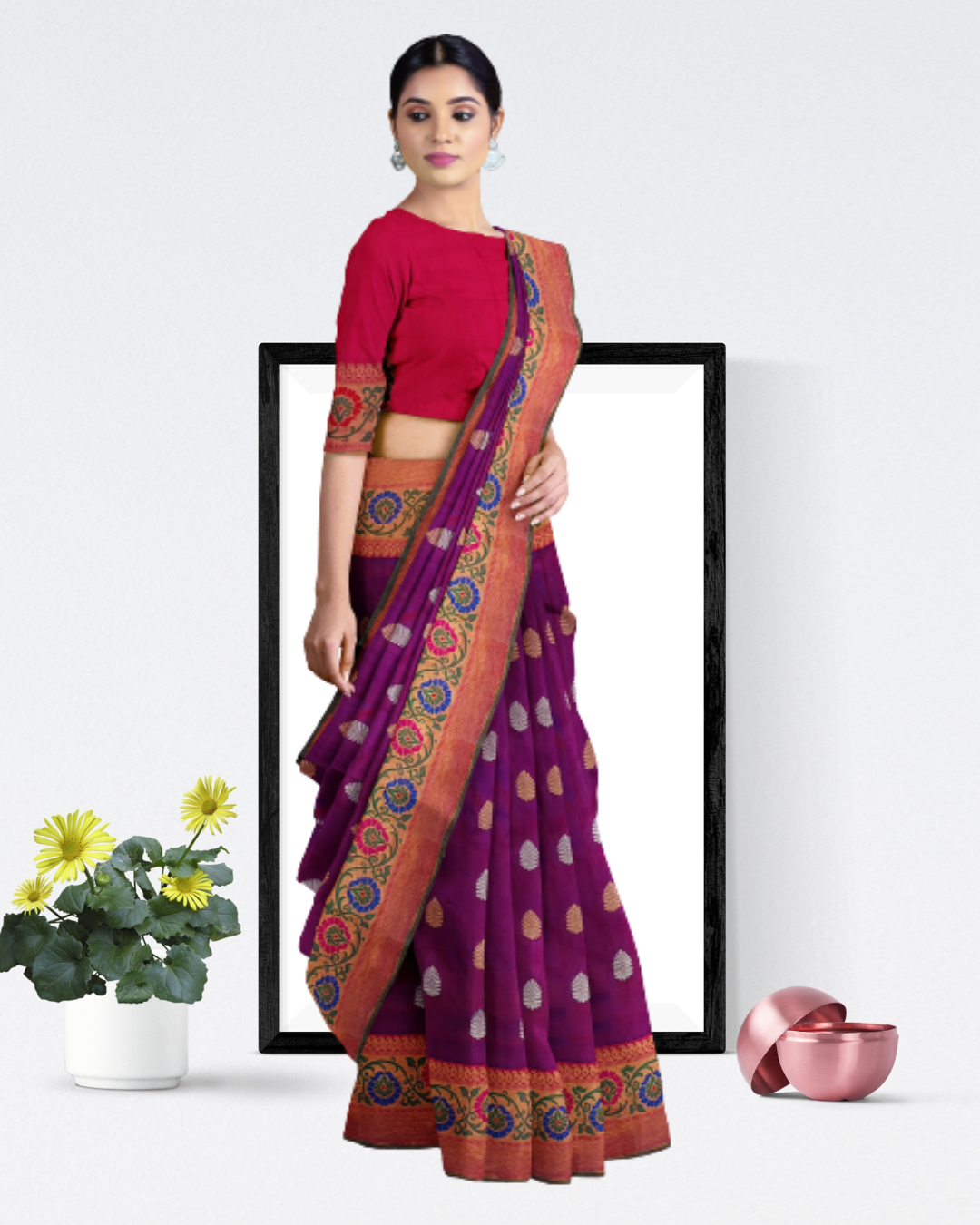 Magenta Color Pure Gadwal Silk Saree for Women - Side View of Saree