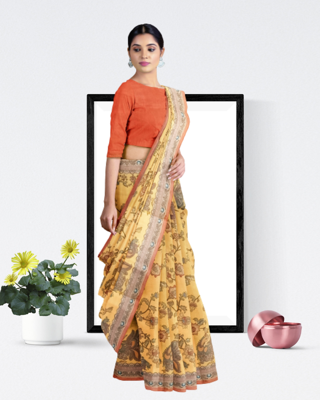 Yellow Color Tussar Silk Saree for Women - Side View of Saree