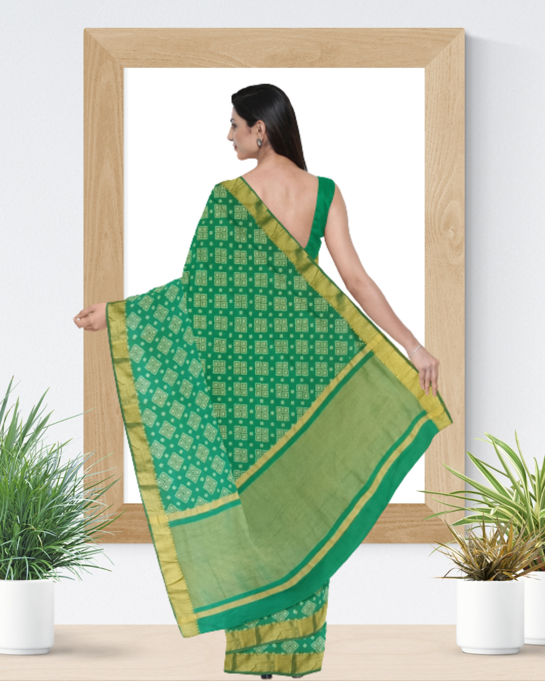 Rama Color Tussar Silk Saree for Women - Back Side View of Saree