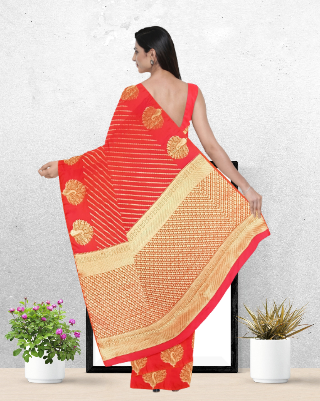 Rani Color Katan Silk Saree for Women - Back Side View of Saree