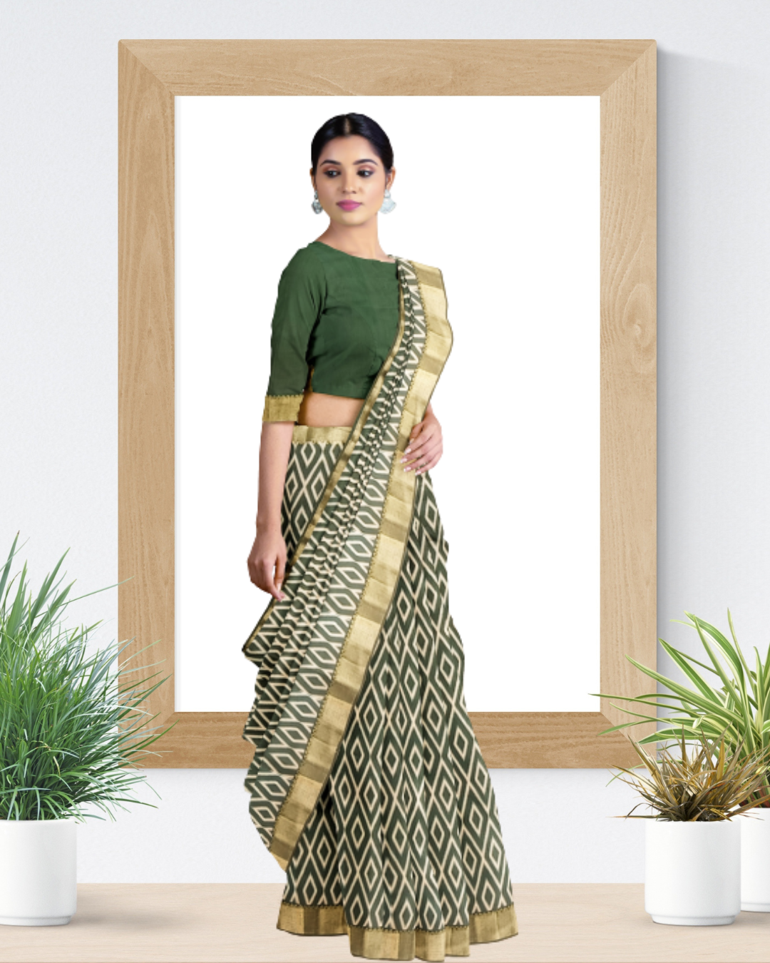 Bottle Green Color Tussar Silk Saree for Women - Side View of Saree