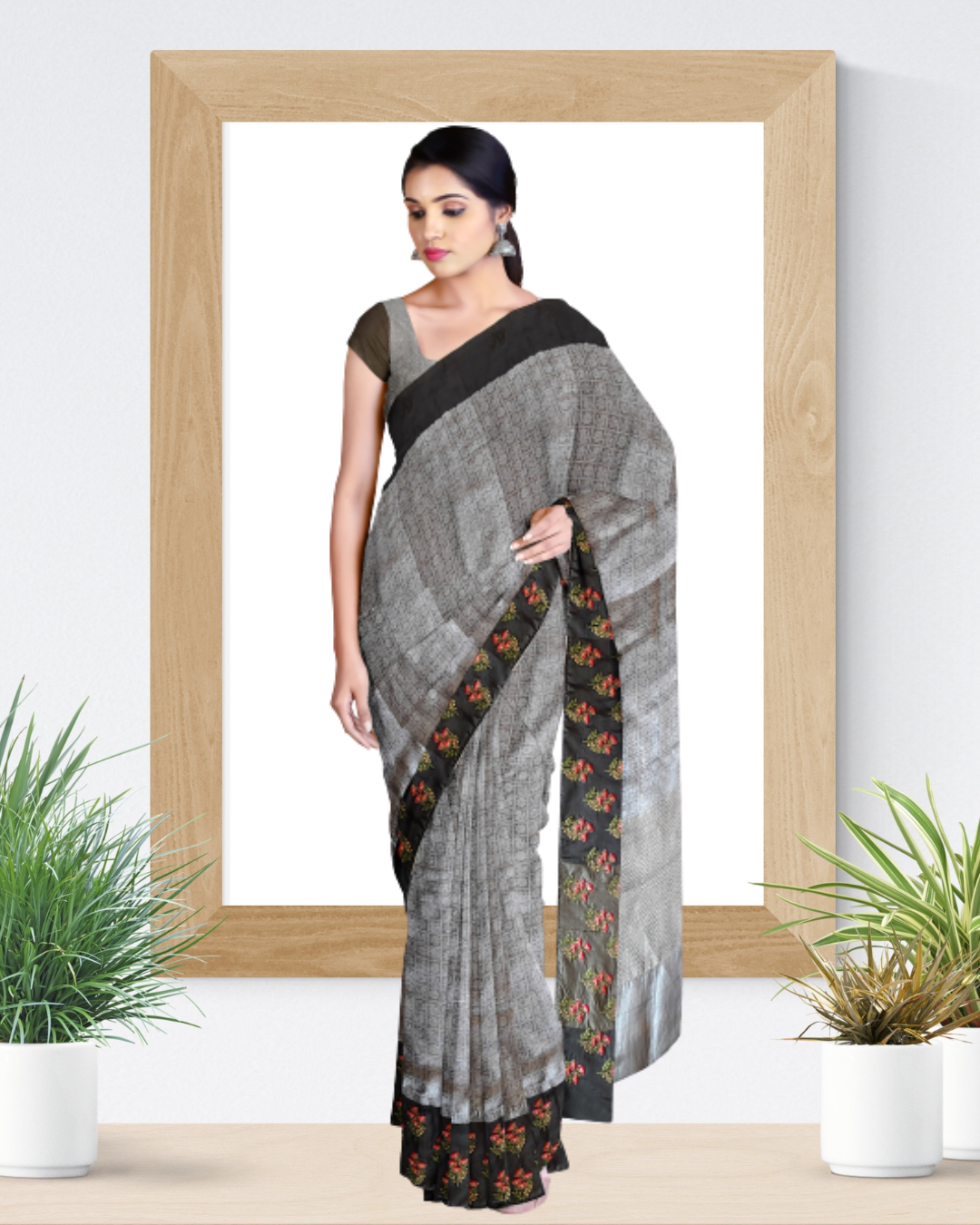 Grey Color Cotton Tissue Saree for Women