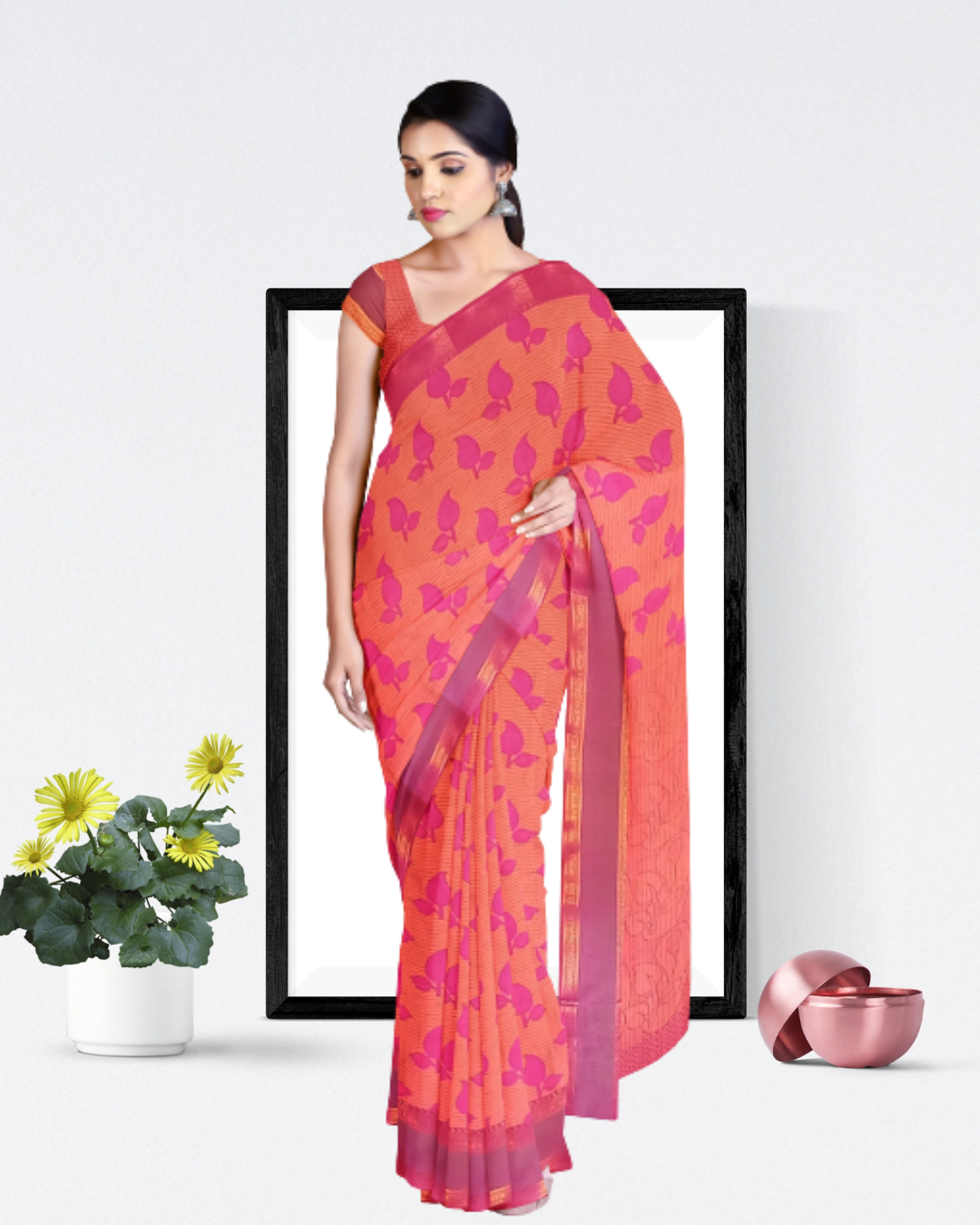 Rani Color Cotton Saree for Women