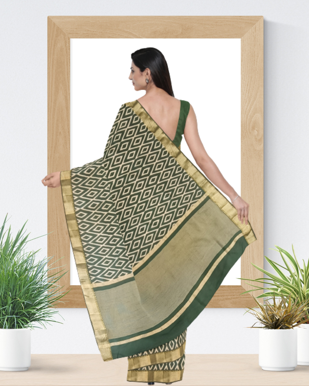 Bottle Green Color Tussar Silk Saree for Women - Back Side View of Saree