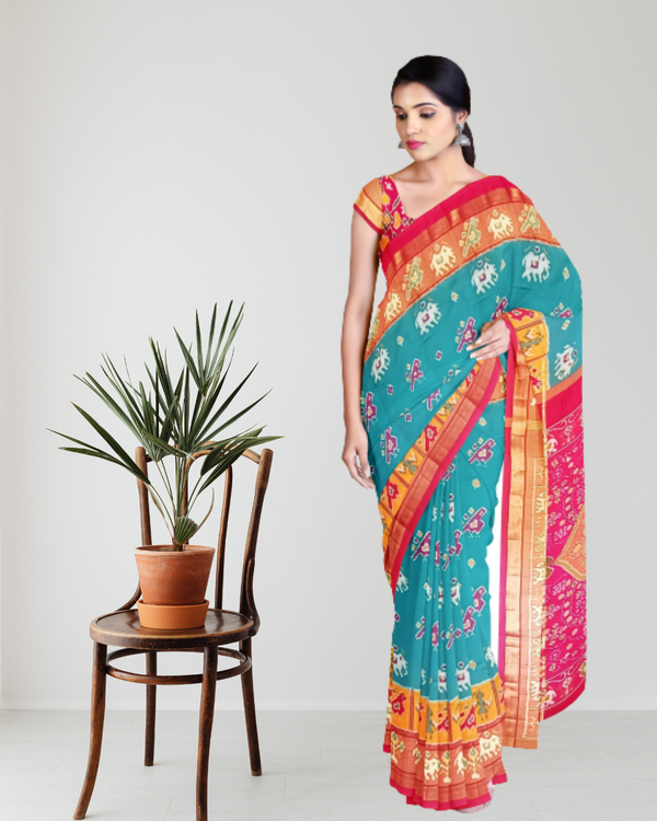 Rama Color Patola Silk Saree for Women