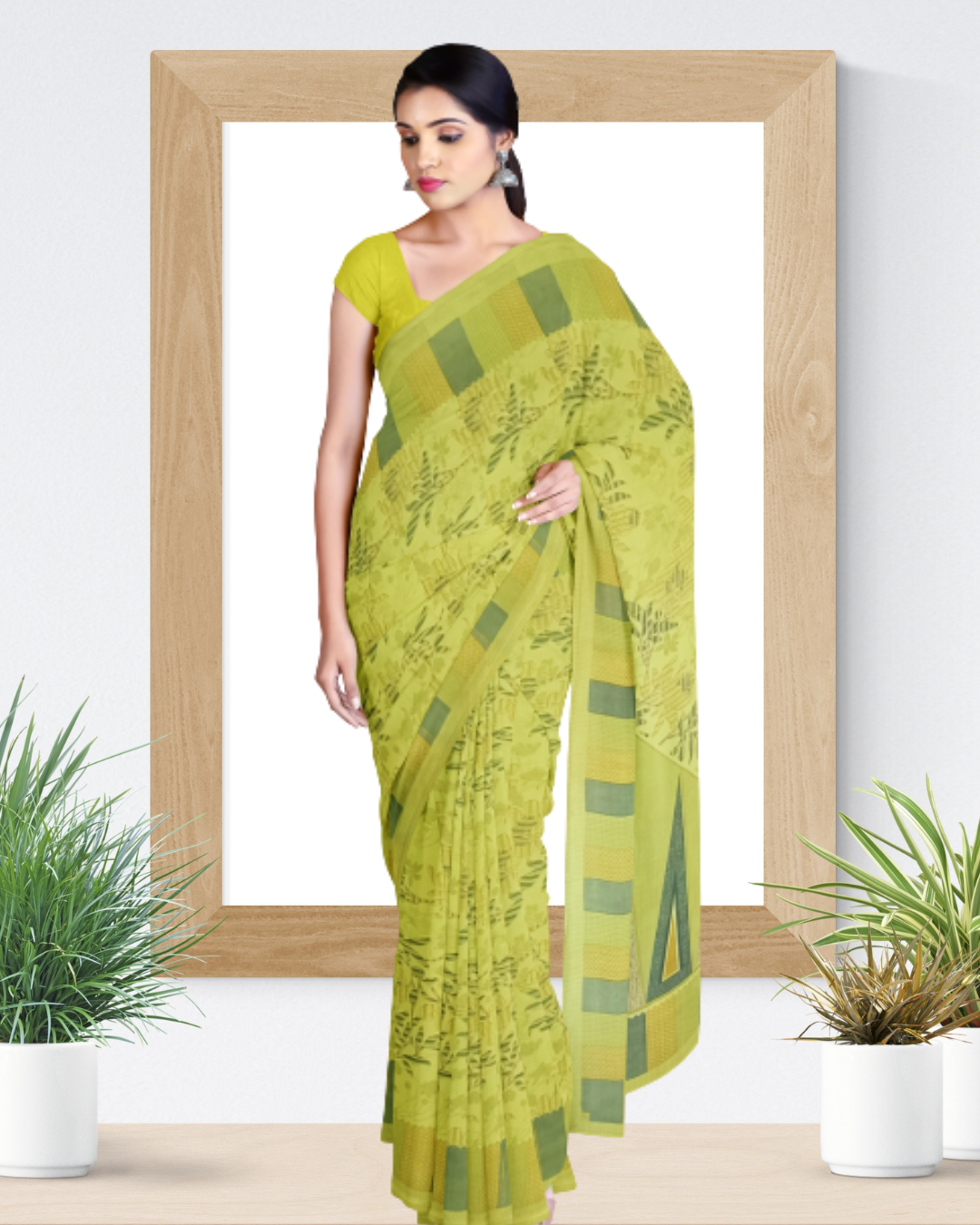 Parrot Green Color Sun Silk Saree for Women