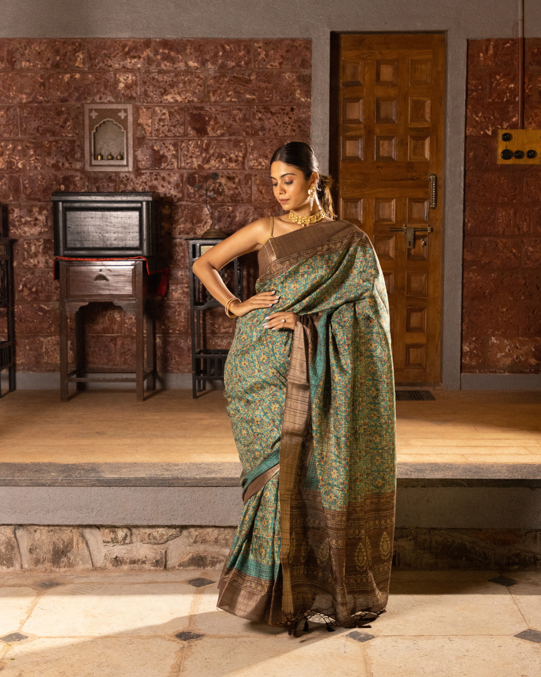 Green Color Tussar Silk Saree for Women