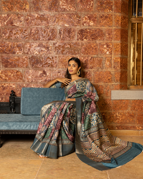 Multi Color Tussar Silk Saree for Women