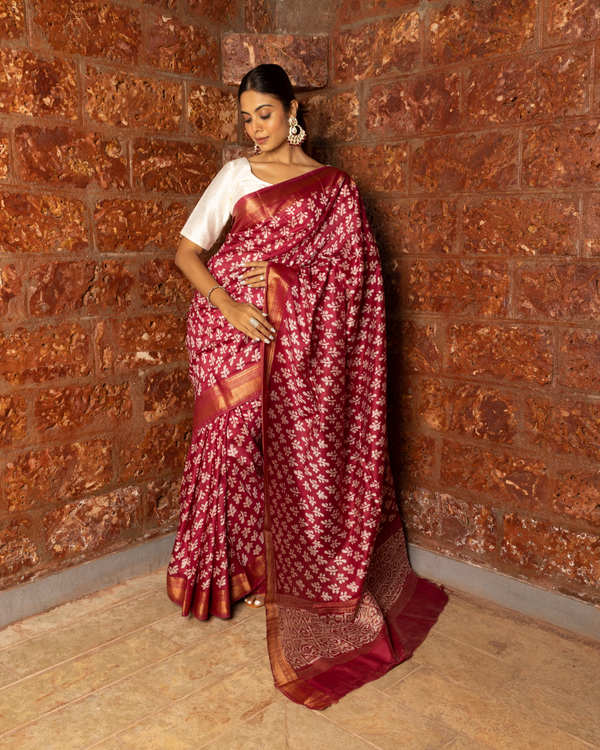 Maroon Color Tussar Silk Saree for Women