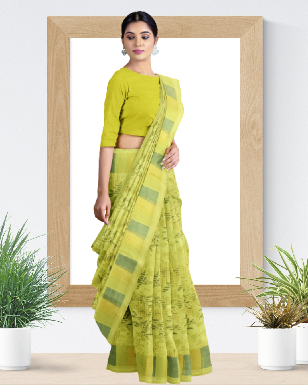 Parrot Green Color Sun Silk Saree for Women - Side View of Saree