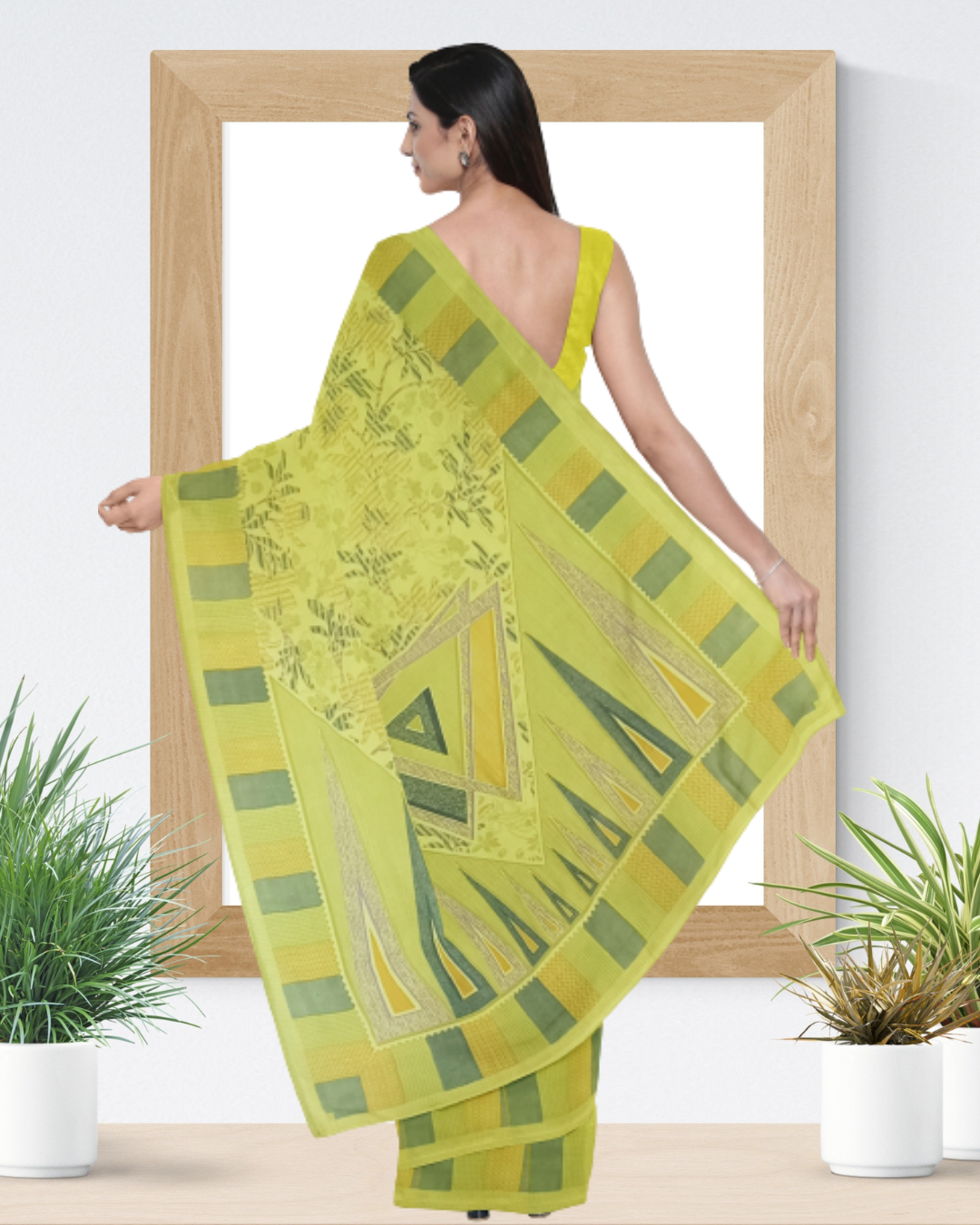 Parrot Green Color Sun Silk Saree for Women - Back Side View of Saree