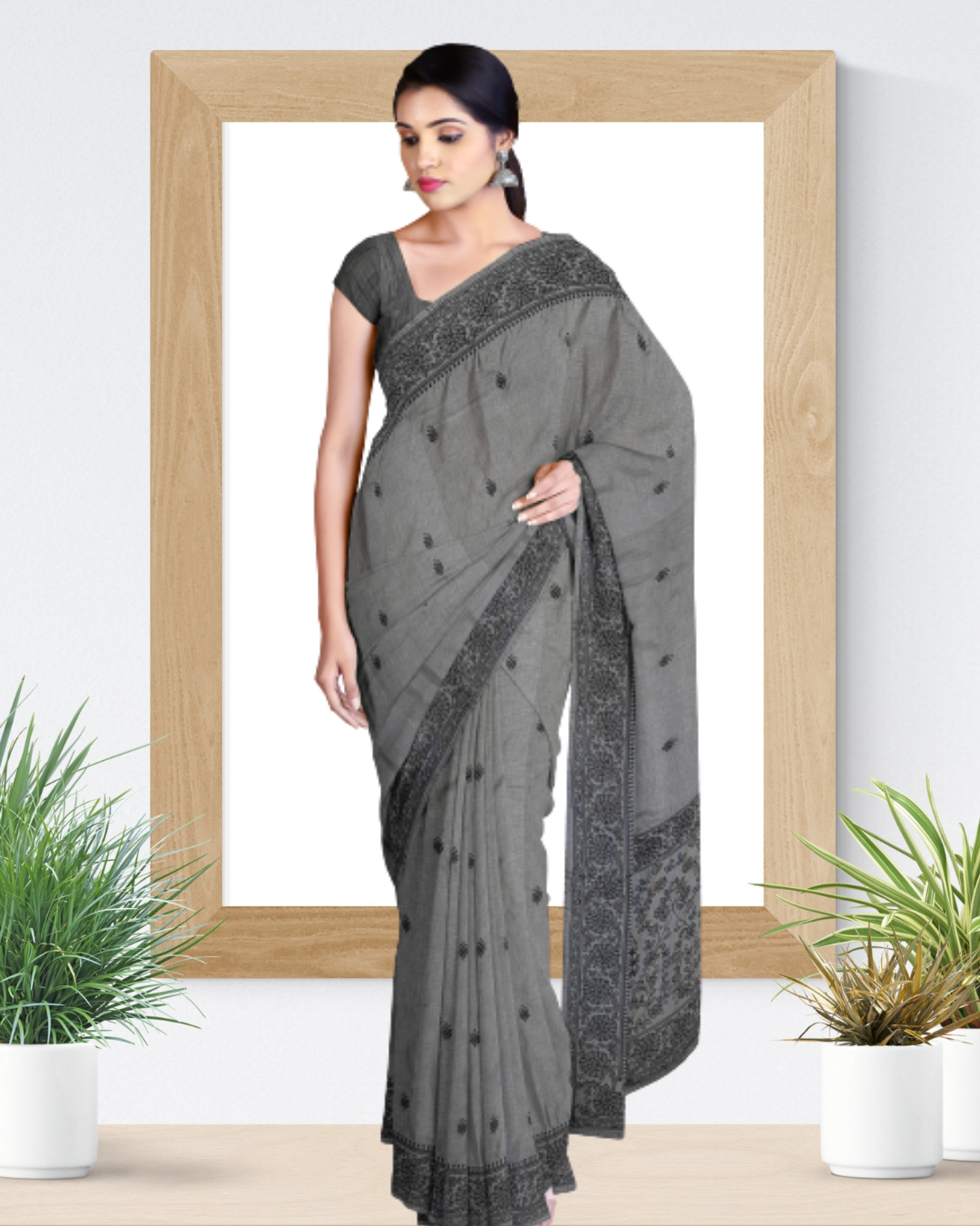 Grey Color Tussar Silk Saree for Women