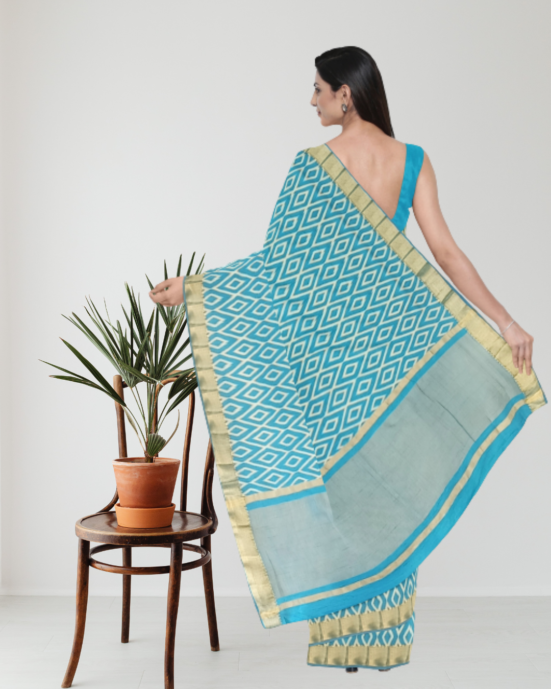 Peacock Color Tussar Silk Saree for Women - Back Side View of Saree 