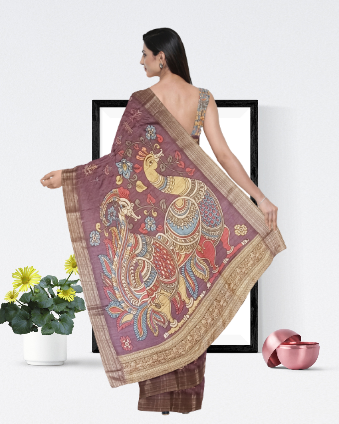 Purple Color Raw Silk Saree for Women - Back Side View of Saree