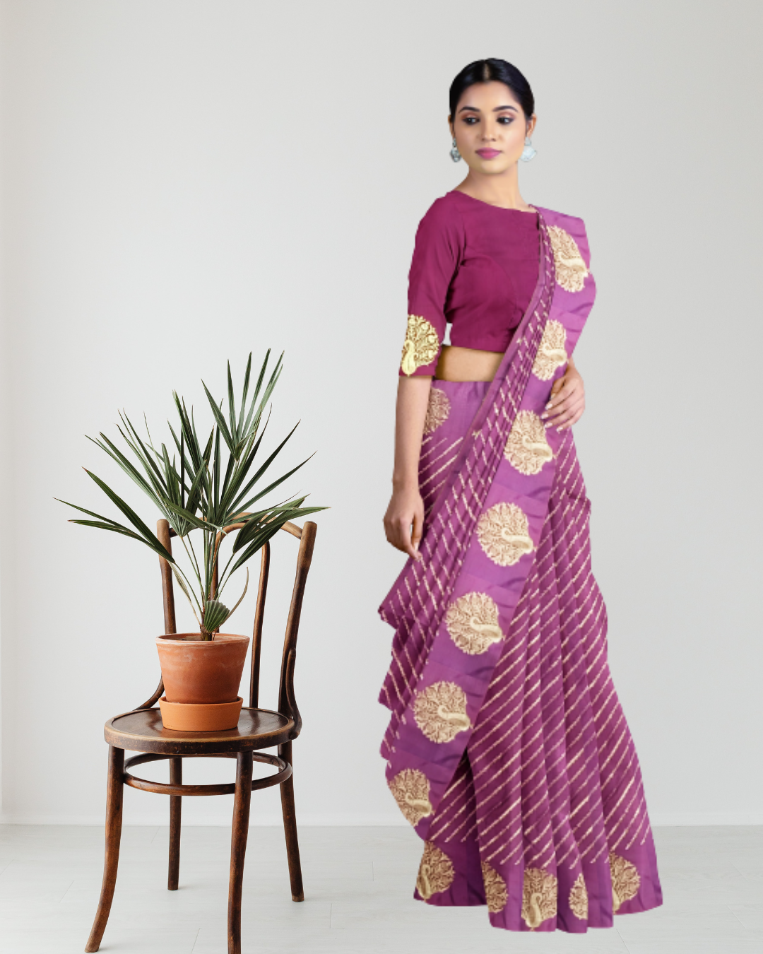 Magenta Color Katan Silk Saree for Women - Side View of Saree