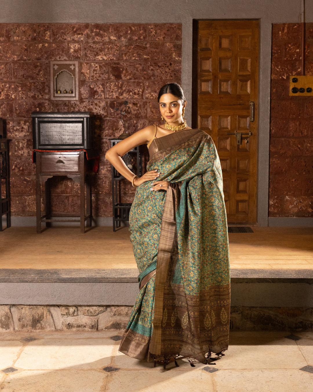 Green Color Tussar Silk Saree for Women