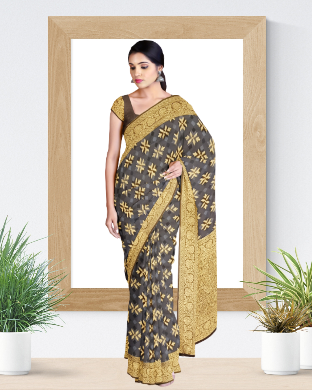 Grey Color Patola Silk Saree for Women