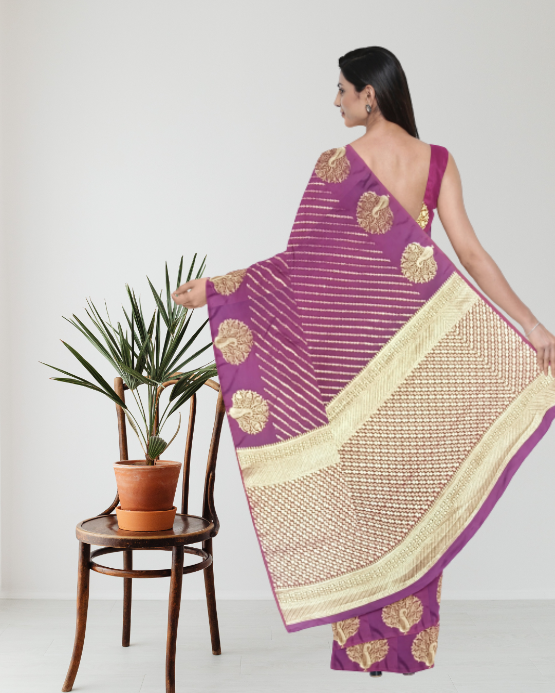 Magenta Color Katan Silk Saree for Women - Back Side View of Saree