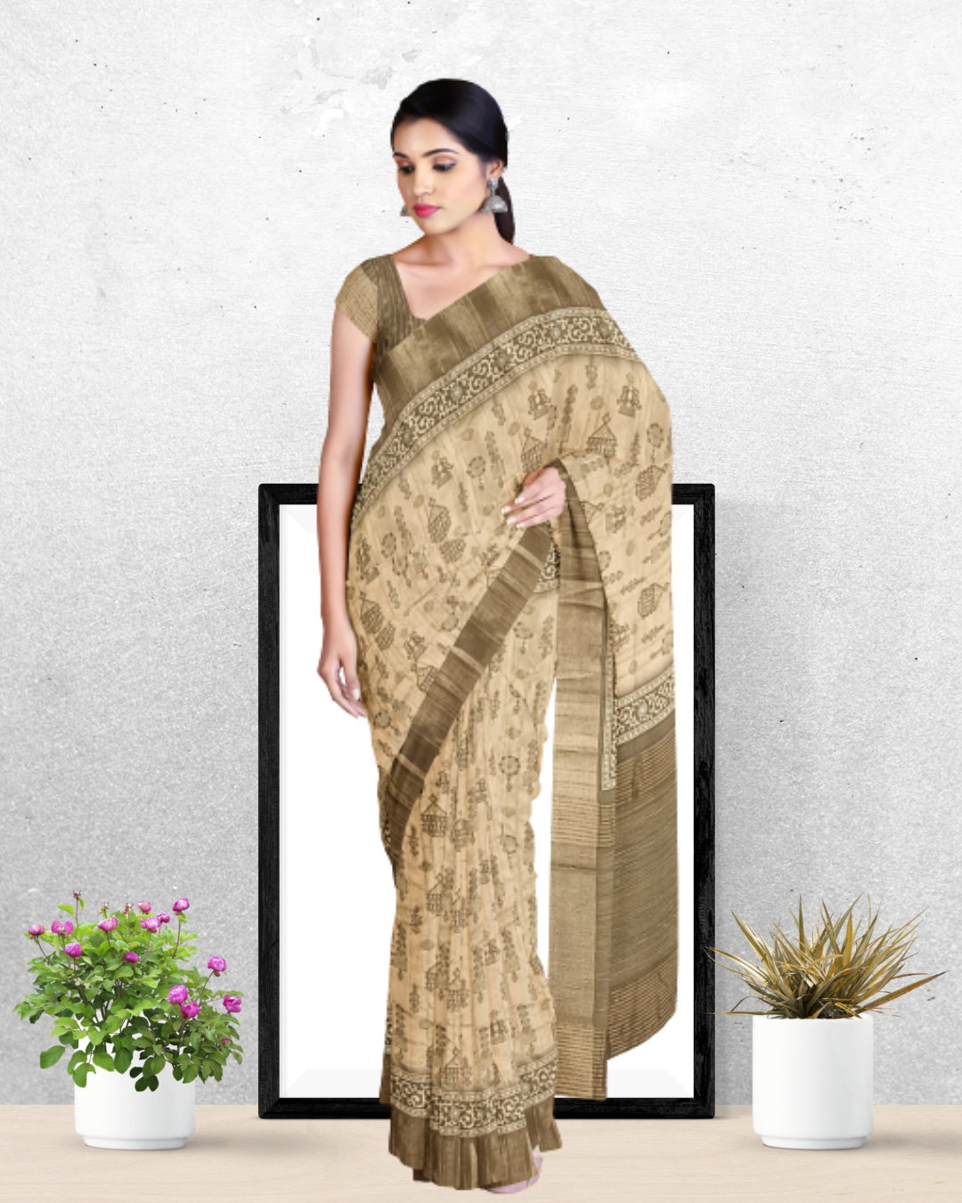 Chiku Color Tussar Silk Saree for Women