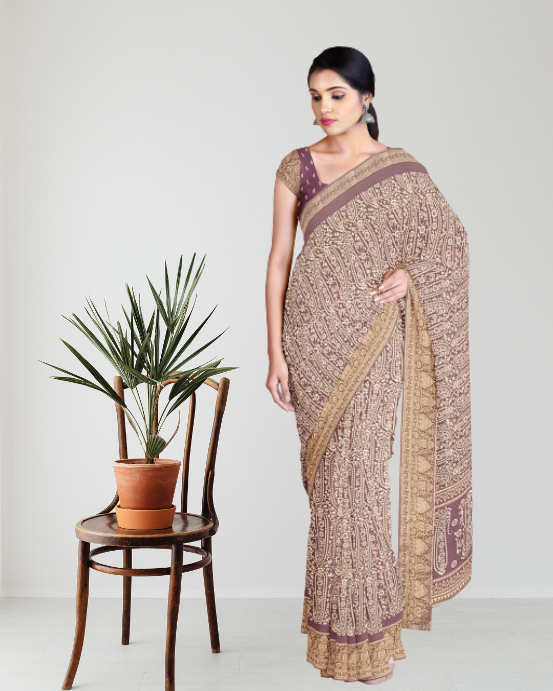 Lavender Color Crep Printed Silk Saree for Women