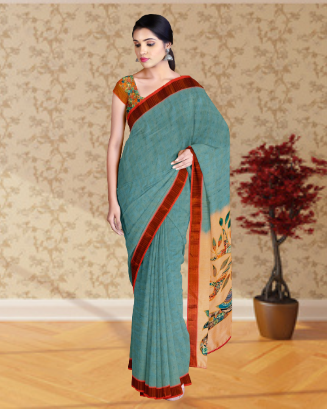 Blue Color Linen Silk Saree for Women 