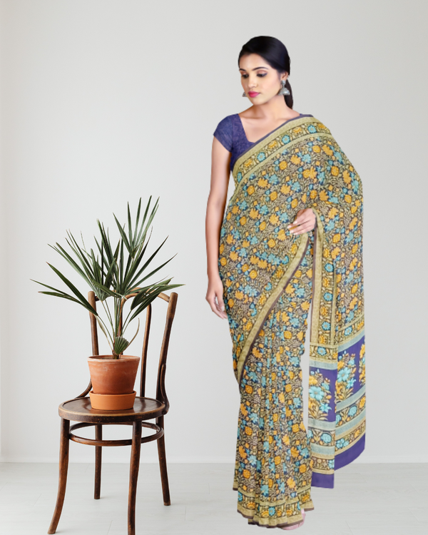 Rama Color Soft Silk Printed Saree for Women