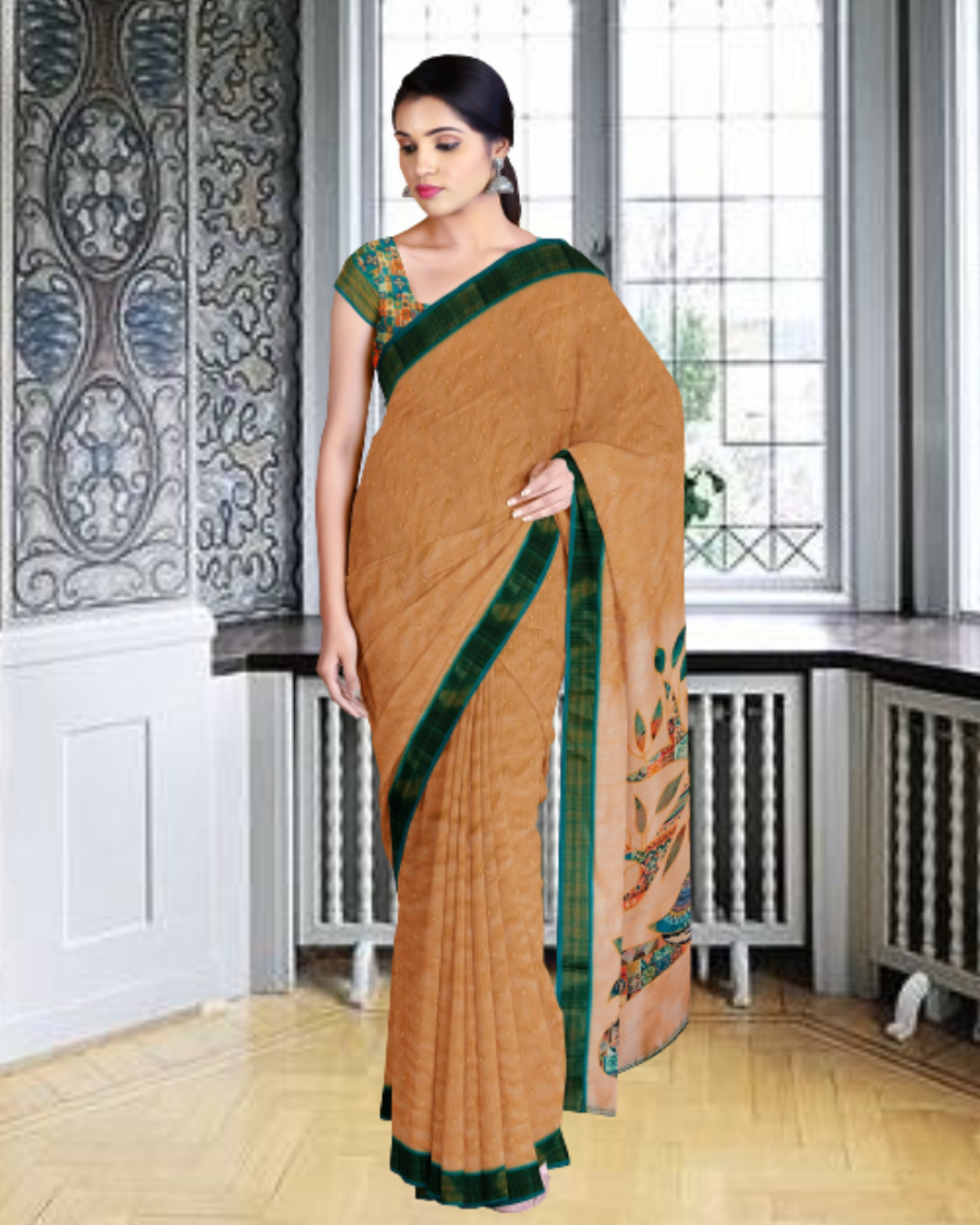 Chiku Color Lenen Silk Saree for Women