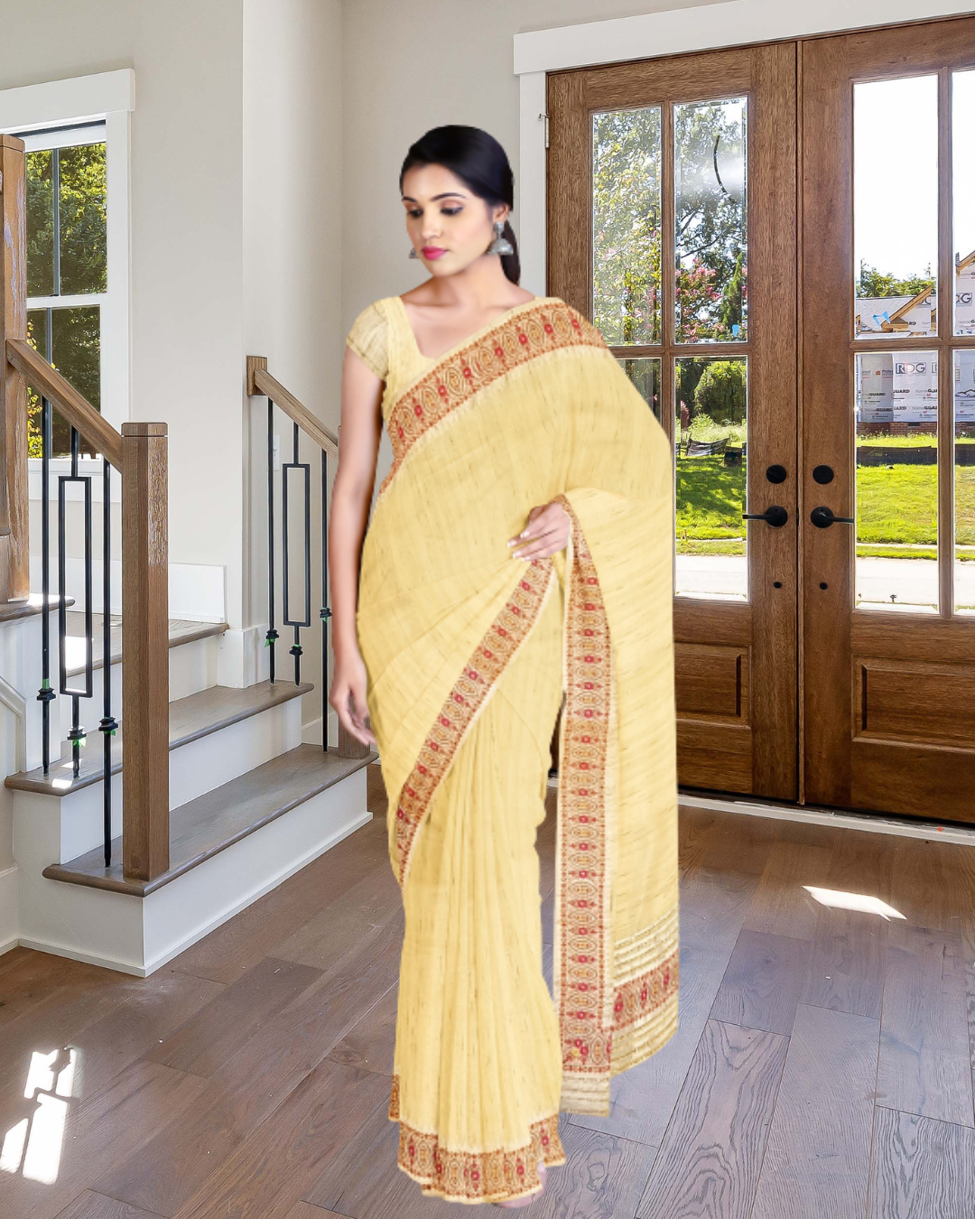 Lemon Color Lenen Silk Saree for Women