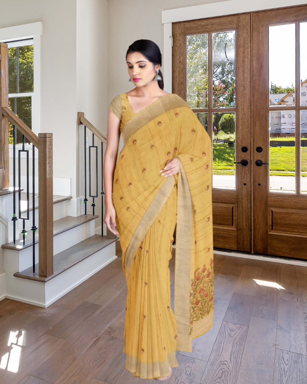 Yellow Color Jute Silk Saree for Women